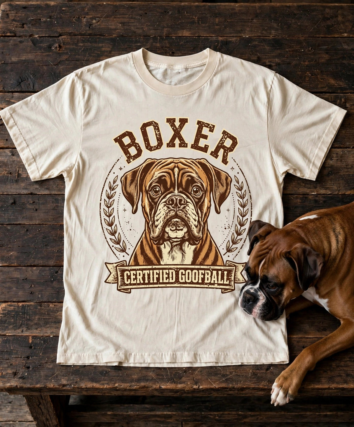 'Certified Goofball' Boxer T-Shirt in Butter