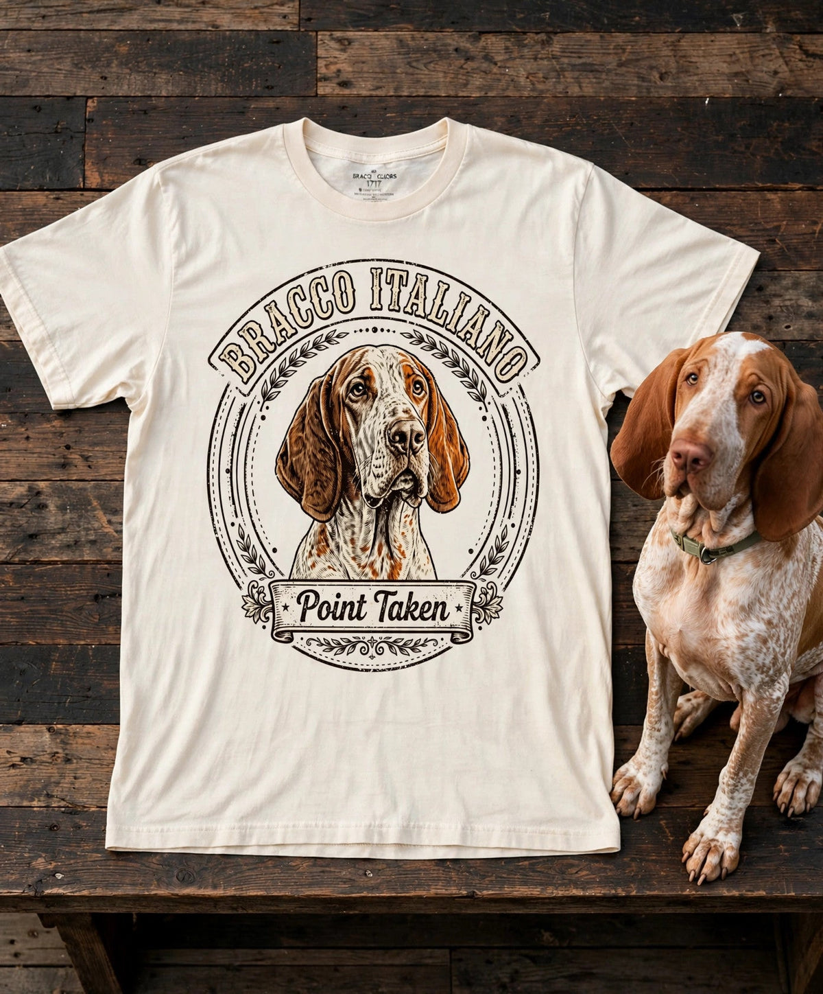 'Point Taken' Bracco Italiano T-Shirt in Butter