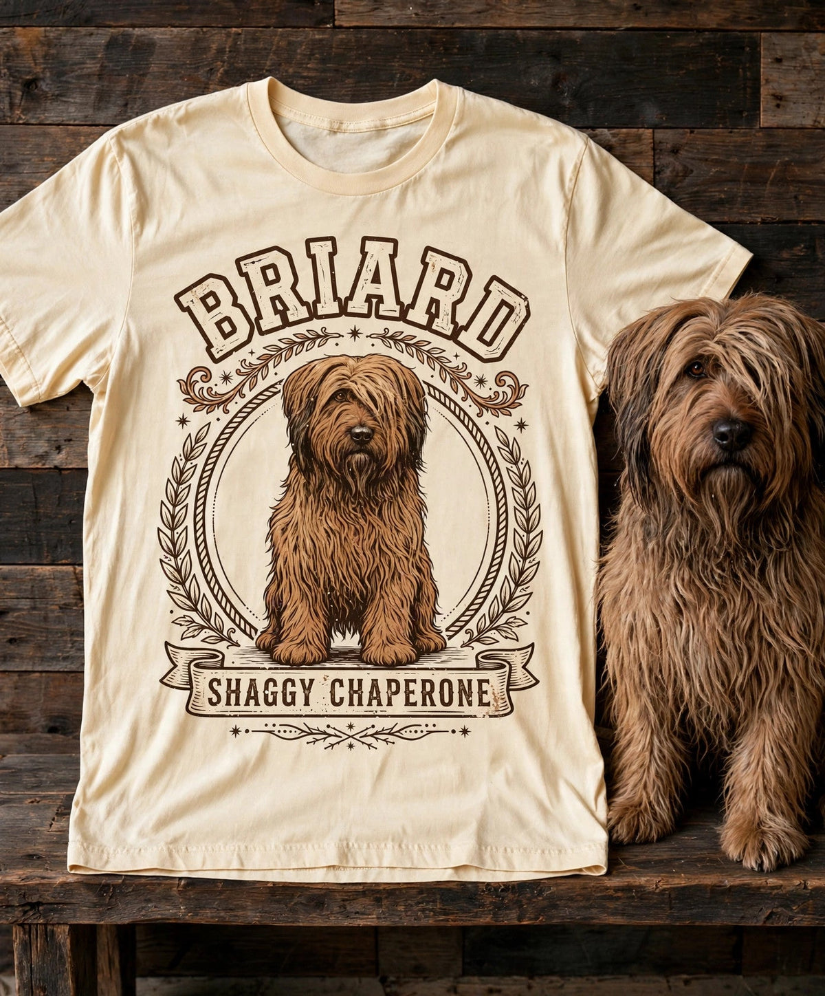 'Shaggy Chaperone' Briard T-Shirt in Butter