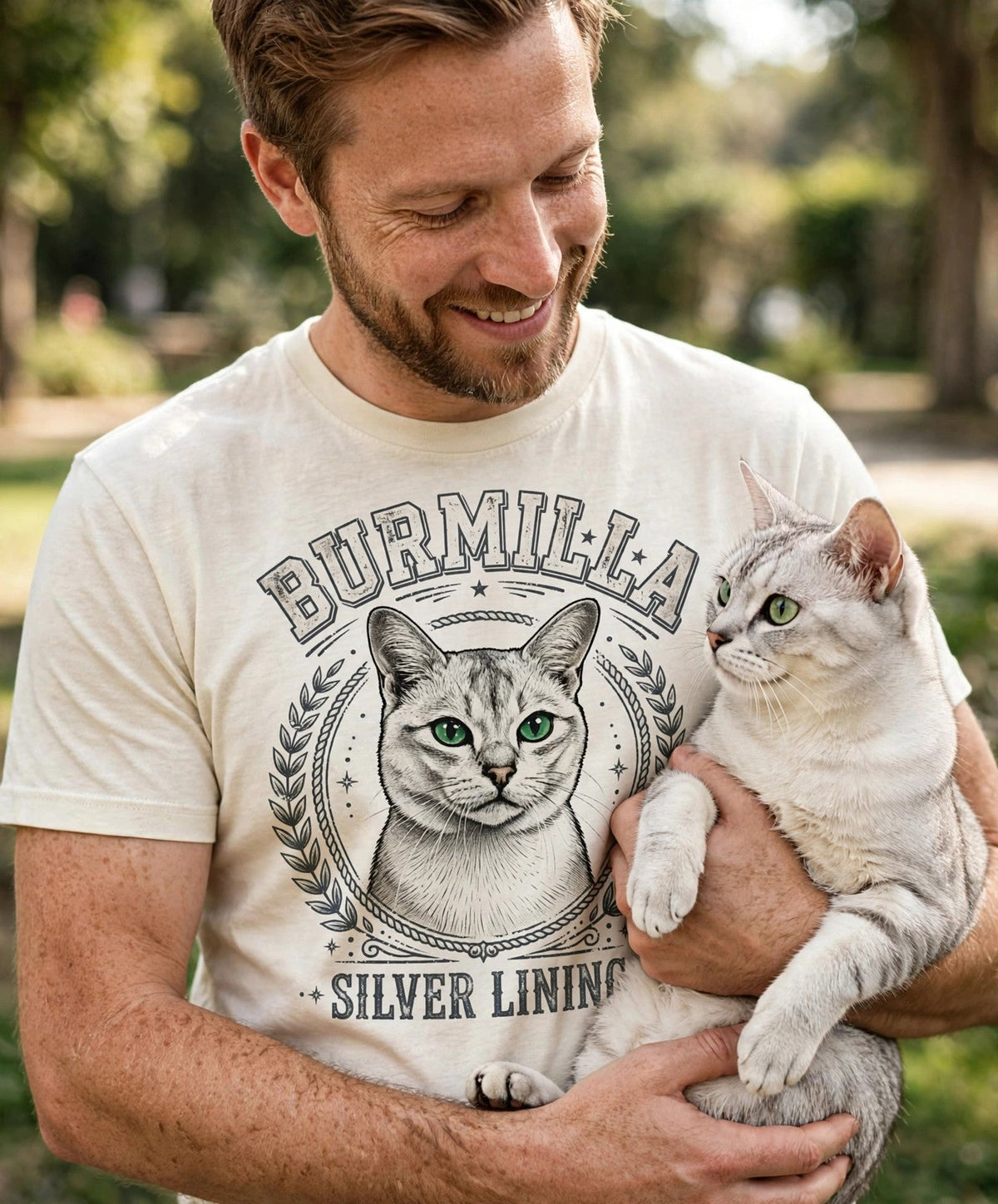 'Silver Lining' Burmilla Cat T-Shirt in Butter