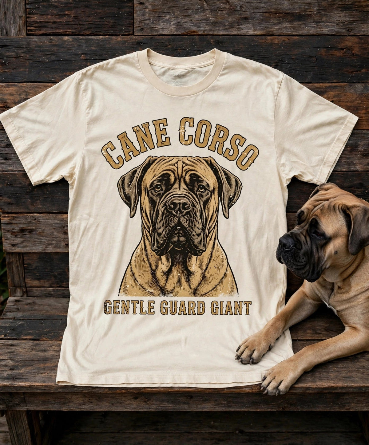 'Gentle Guard Giant' Cane Corso T-Shirt in Butter
