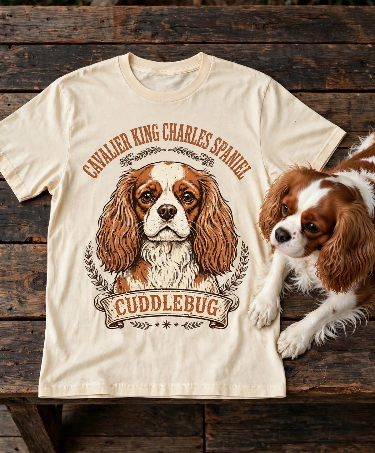 'Cuddlebug' Cavalier King Charles Spaniel T-Shirt in Butter