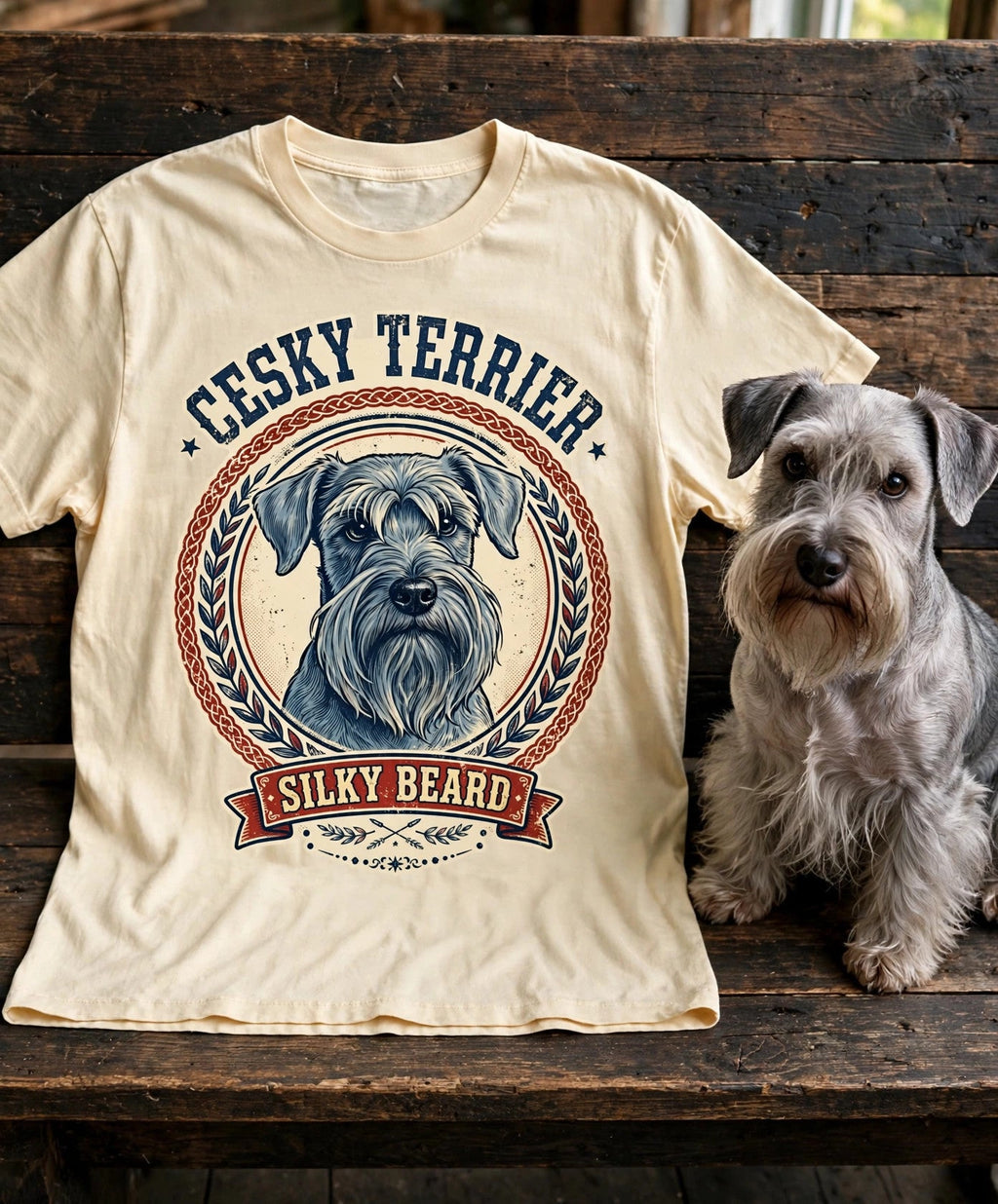'Silky Beard' Cesky Terrier T-Shirt in Butter