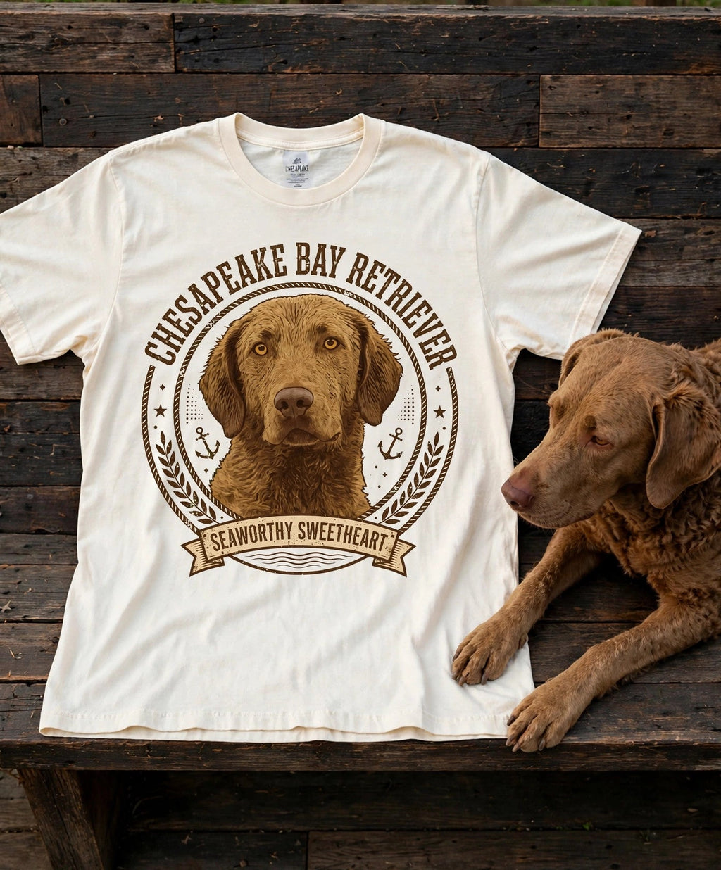 'Seaworthy Sweetheart' Chesapeake Bay Retriever T-Shirt in Butter
