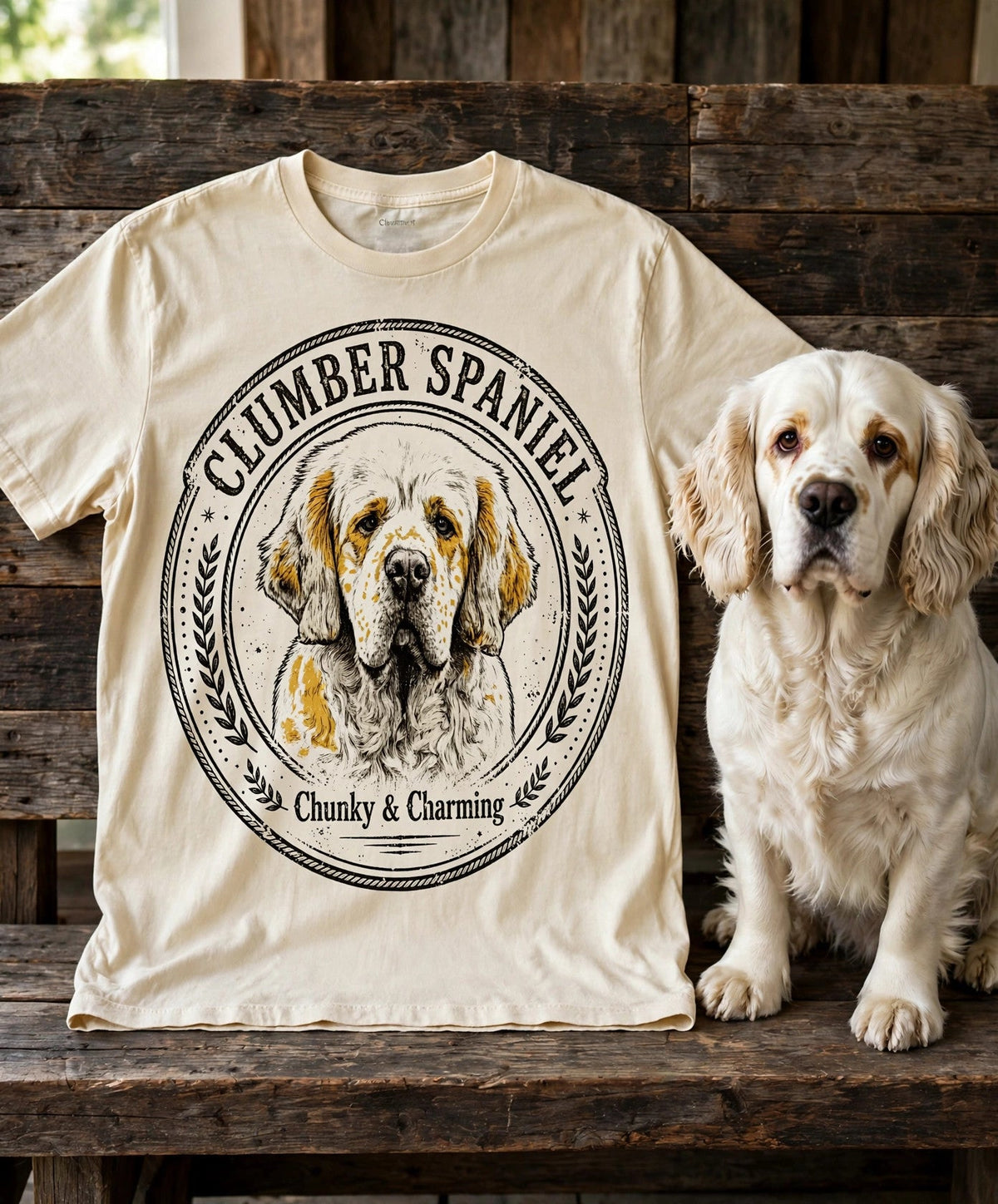 Clumber Spaniel Chunky & Charming Tee — Comfort Colors fabric detail