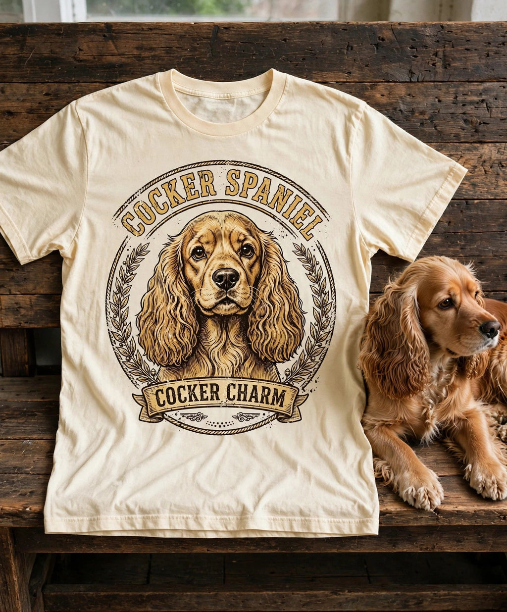 'Cocker Charm' Cocker Spaniel Cocker Charm T-Shirt in Butter