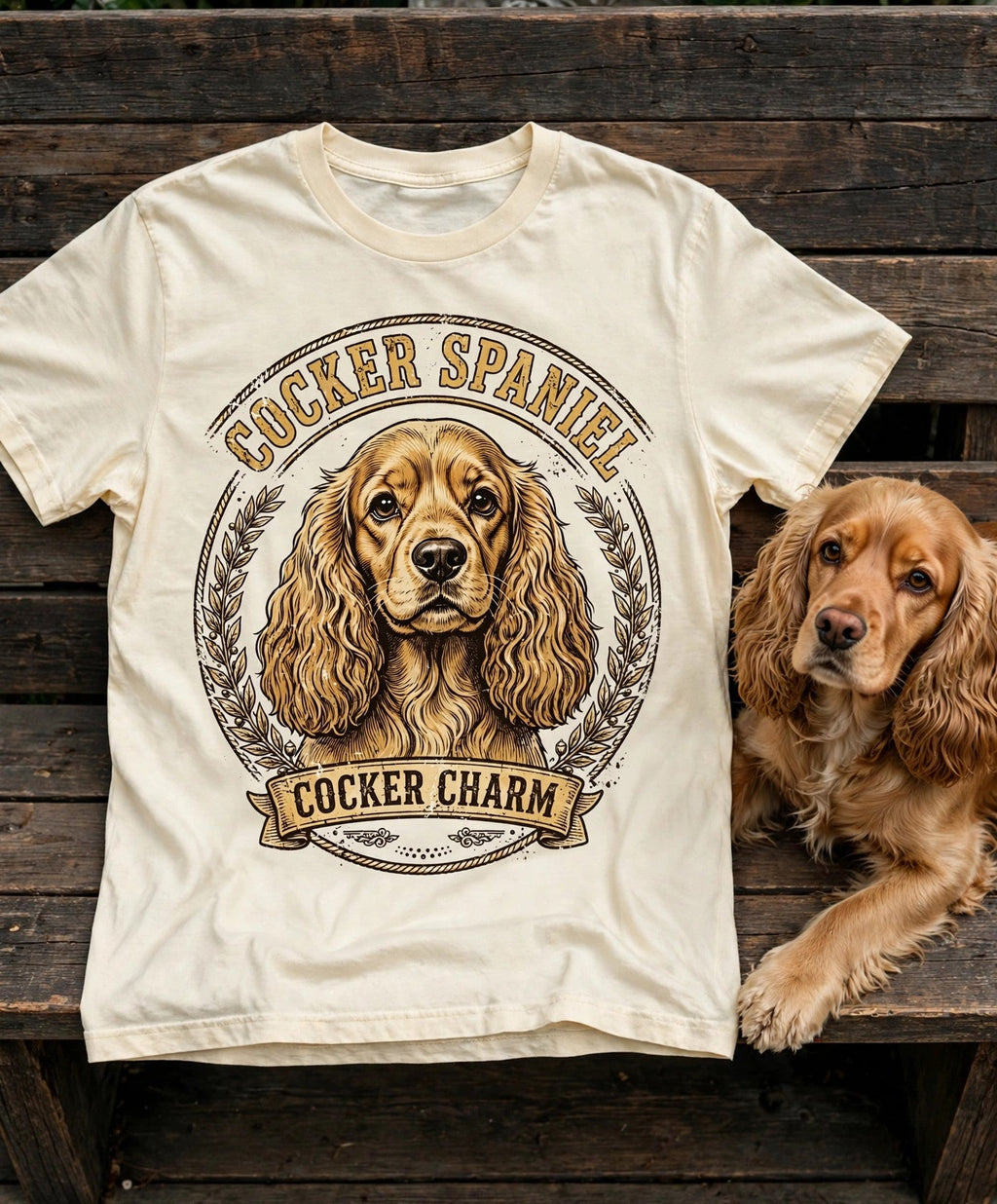 'Cocker Charm' Cocker Spaniel Cocker Charm T-Shirt in Butter