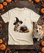 Corgi Witch Pup Halloween Tee in Butter