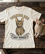 'Wavy Wonder' Cornish Rex Cat T-Shirt in Butter