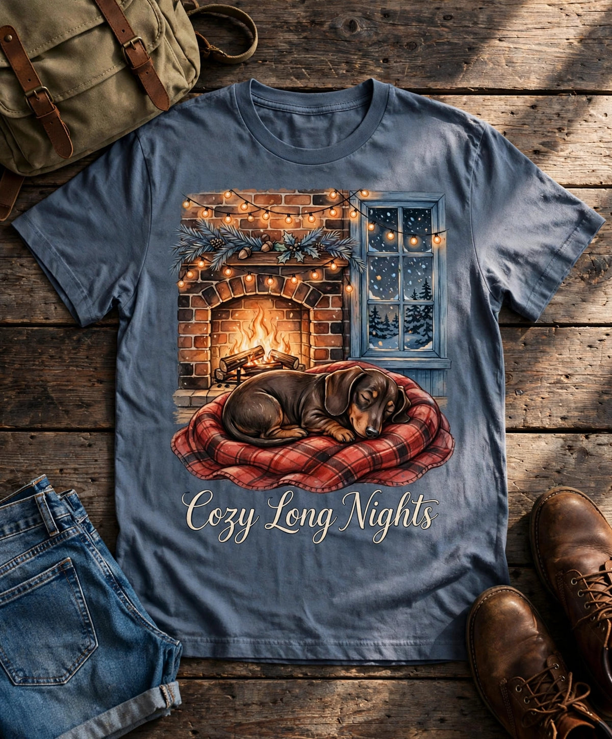 Dachshund Cozy Long Nights Tee — Comfort Colors fabric detail