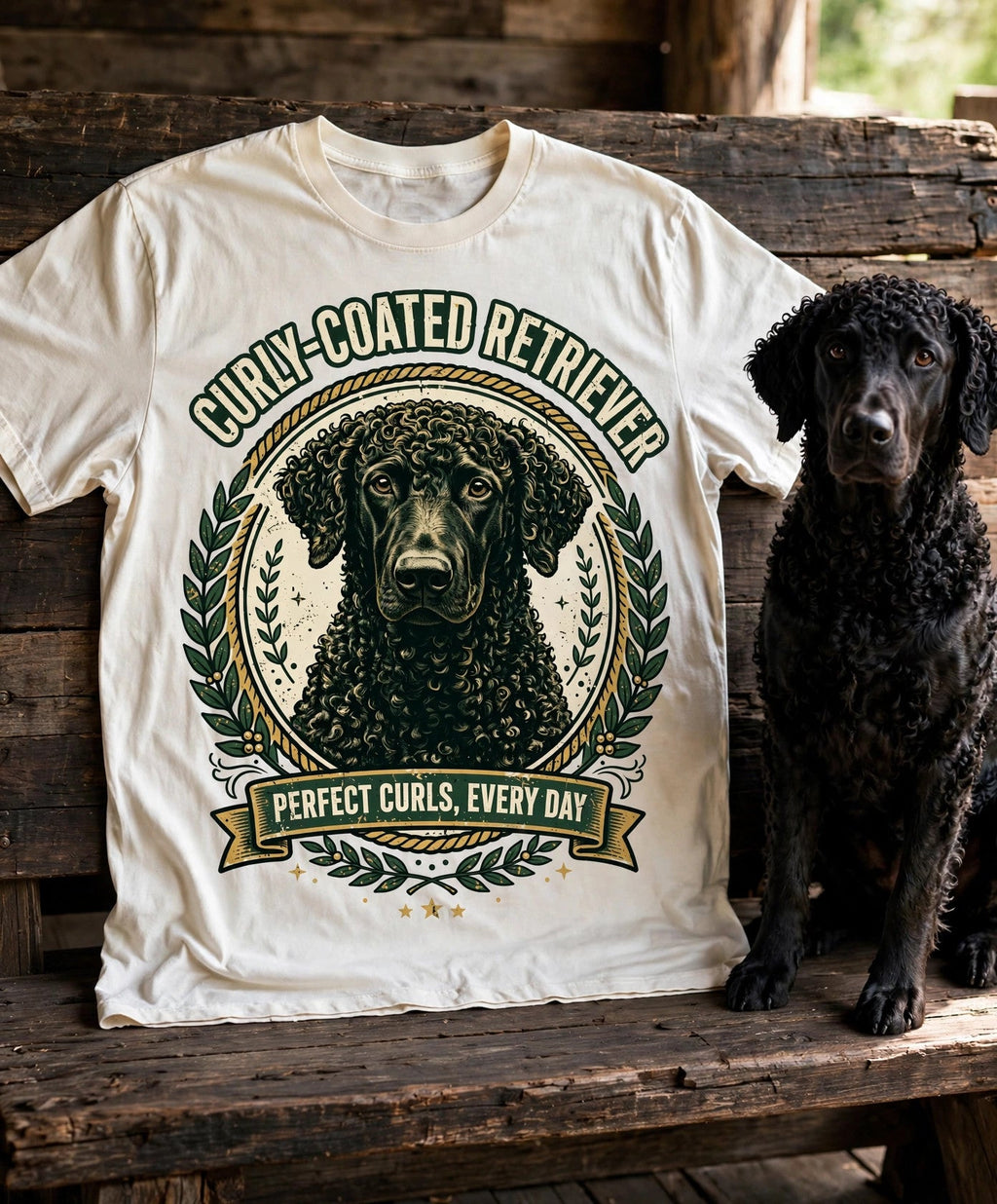 'Perfect Curls' Curly-Coated Retriever T-Shirt in Butter