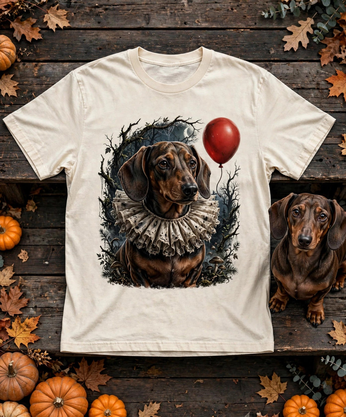 Dachshund Creepy Clown Halloween Tee — Comfort Colors fabric detail