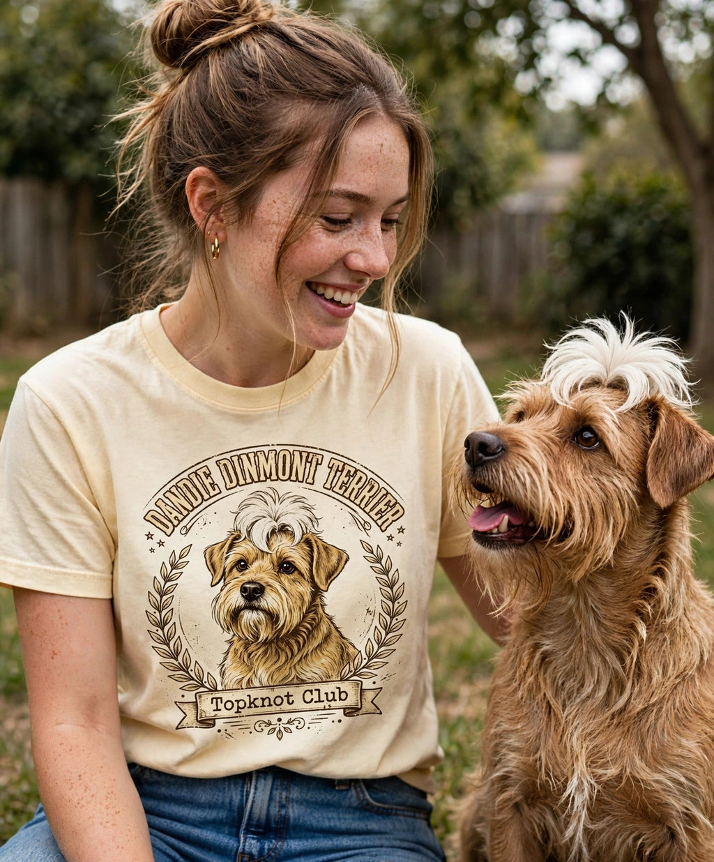 'Topknot Club' Dandie Dinmont Terrier T-Shirt — alternate view