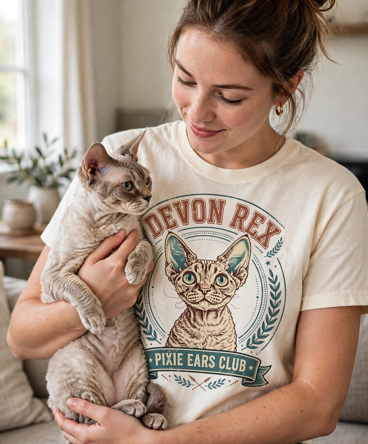 'Pixie Ears Club' Devon Rex T-Shirt — alternate view