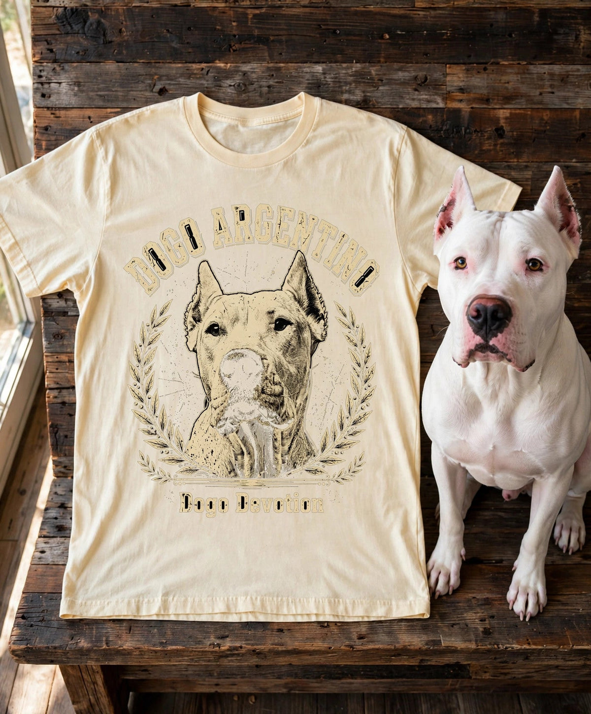 'Dogo Devotion' Dogo Argentino T-Shirt in Butter