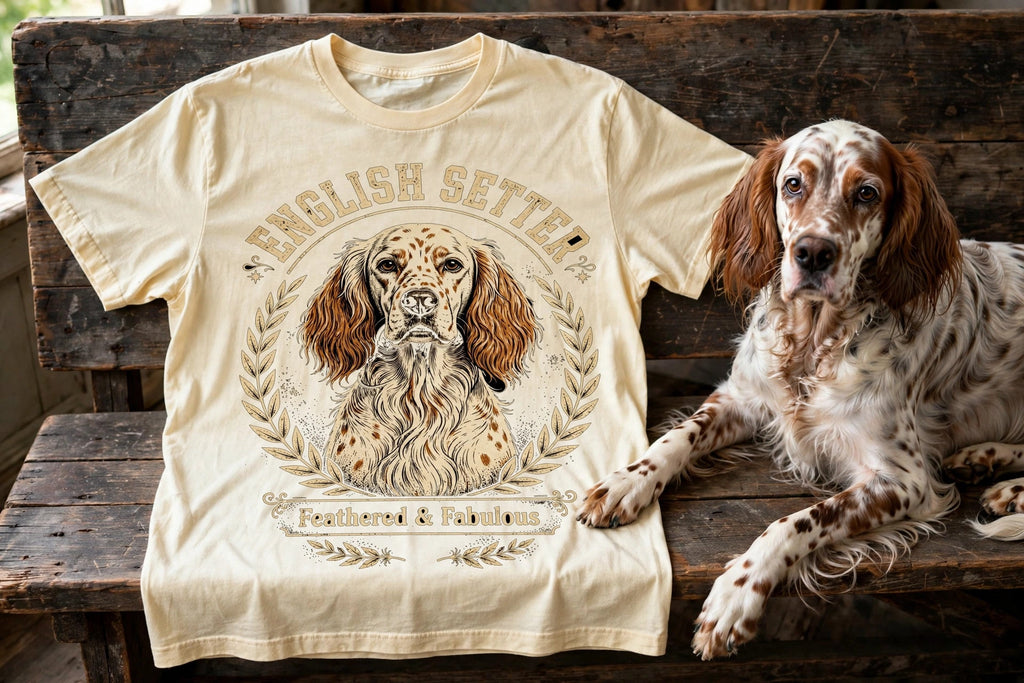'Feathered & Fabulous' English Setter T-Shirt — alternate view