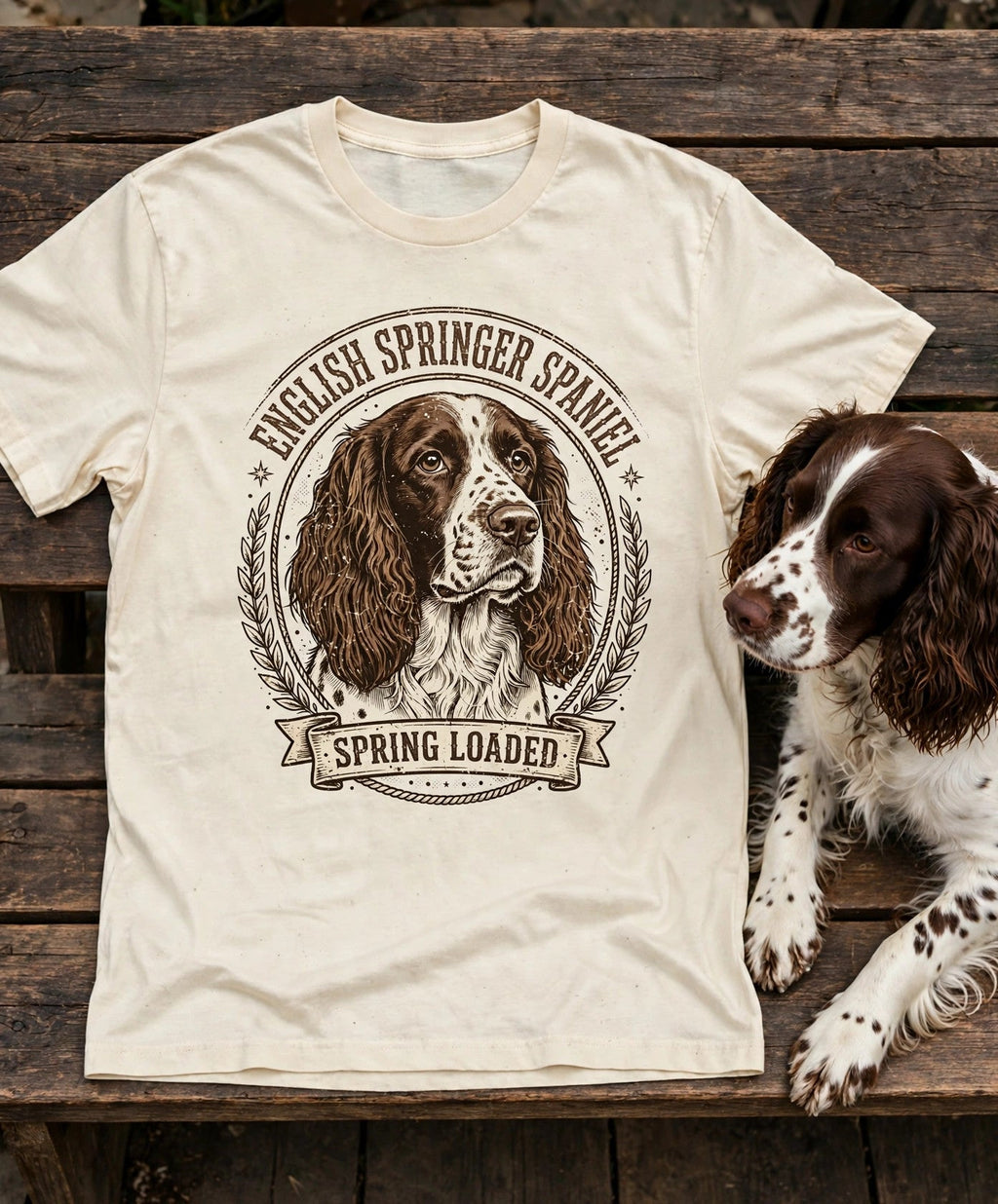 'Spring Loaded' English Springer Spaniel T-Shirt — alternate view