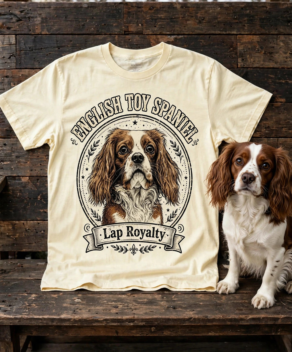 'Lap Royalty' English Toy Spaniel T-Shirt in Butter