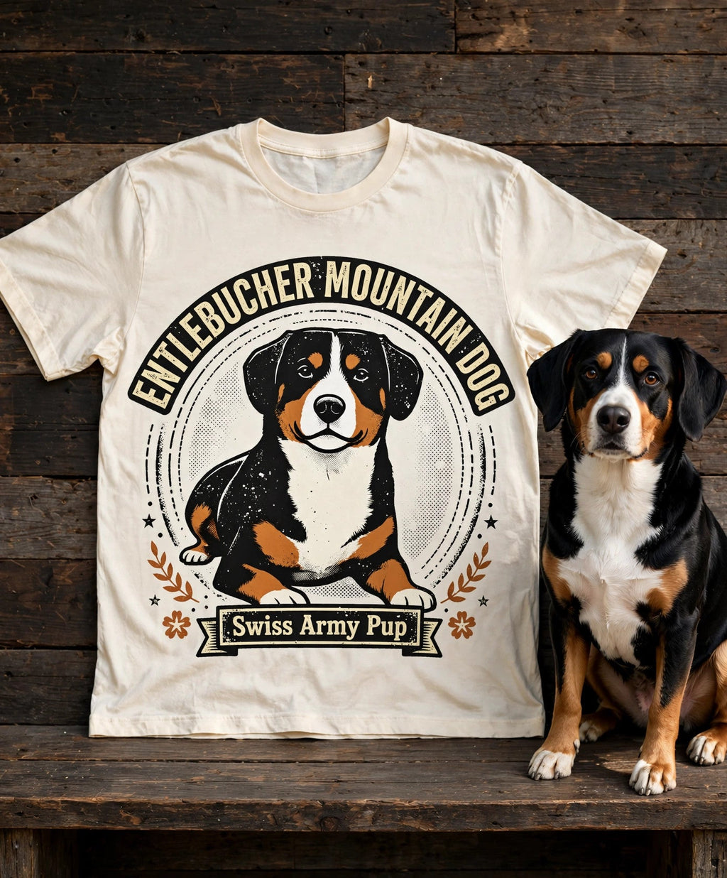 'Swiss Muscle' Entlebucher Mountain Dog T-Shirt in Butter