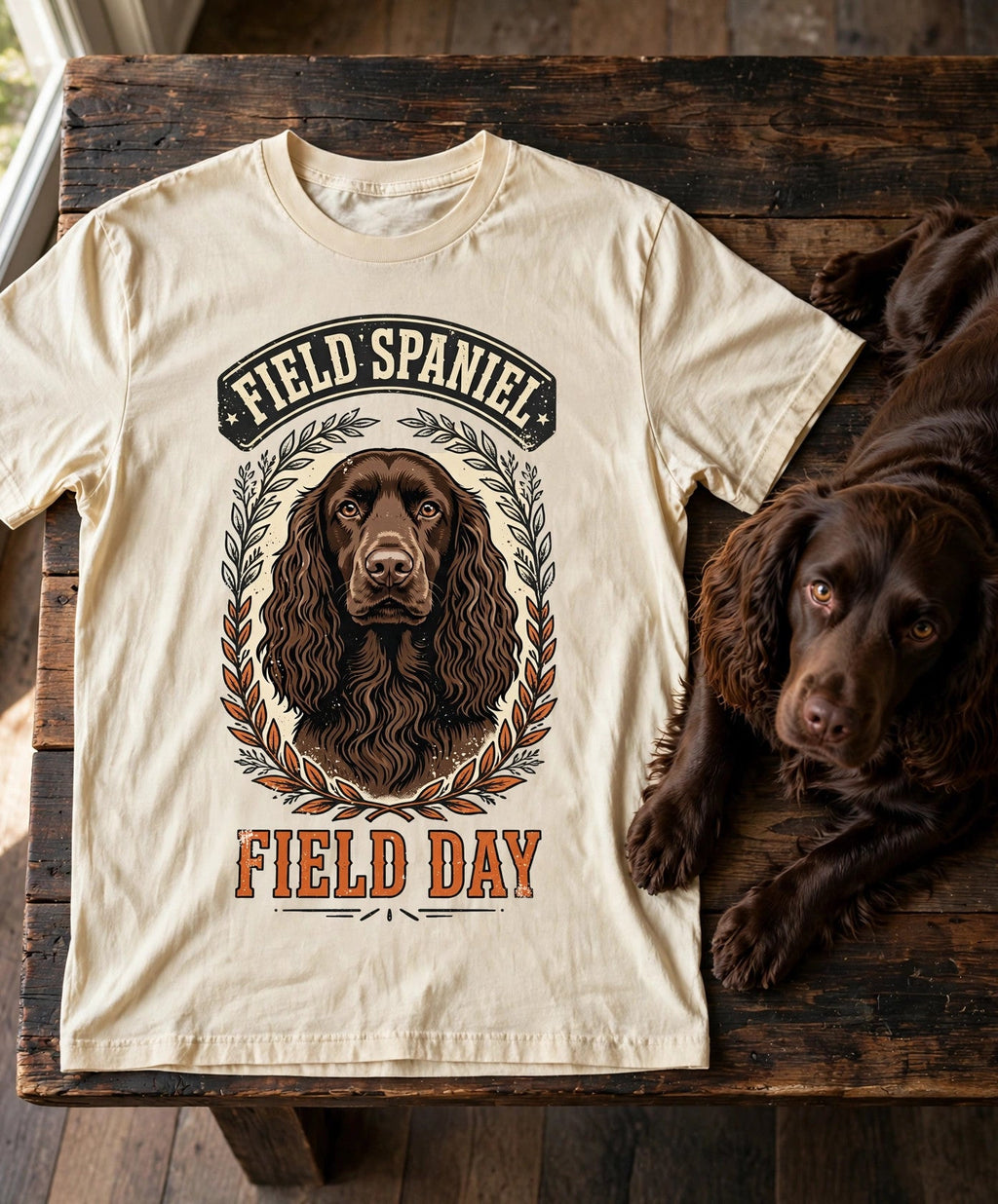 'Field Day' Field Spaniel T-Shirt in Butter