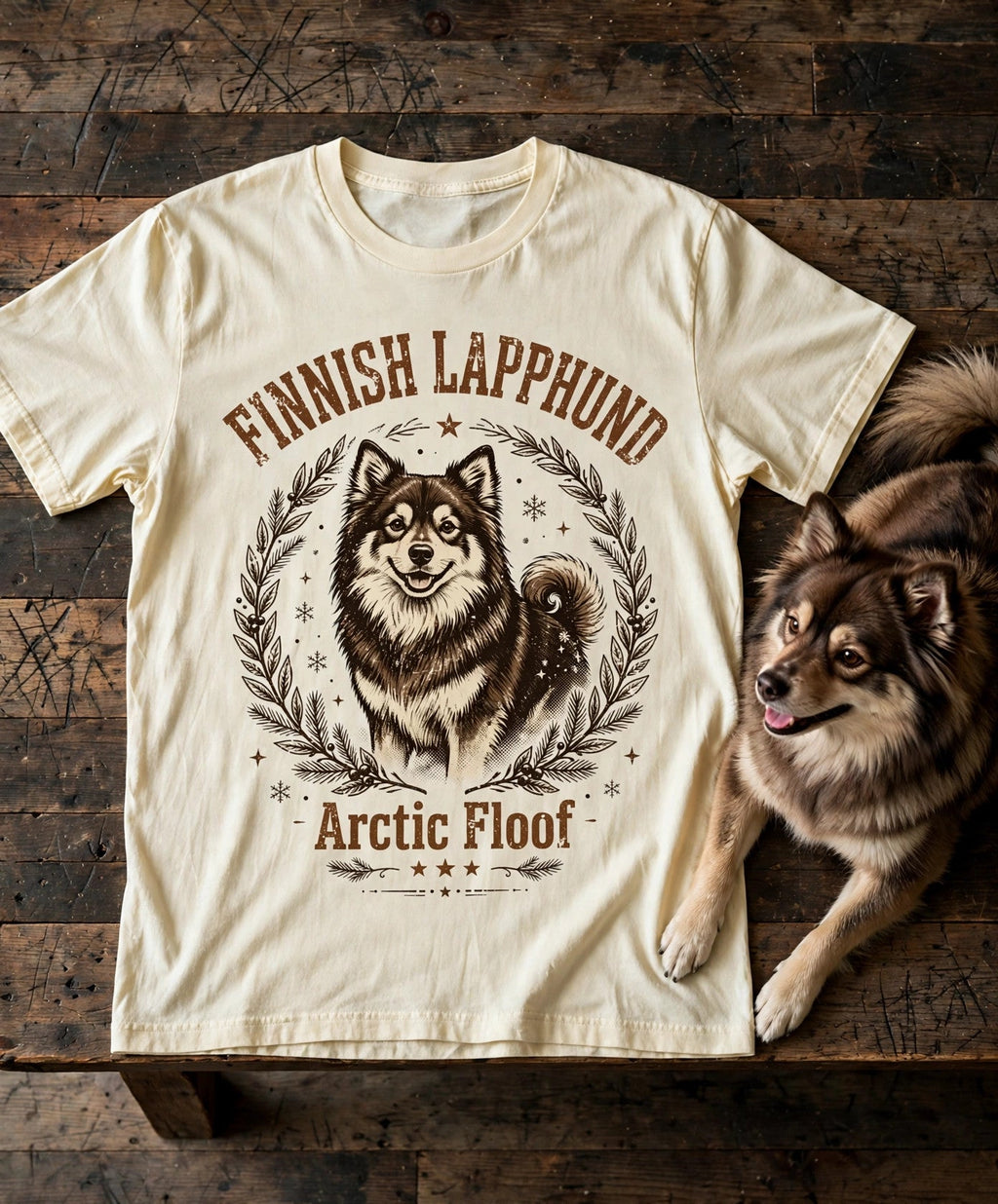 'Arctic Floof' Finnish Lapphund T-Shirt in Butter