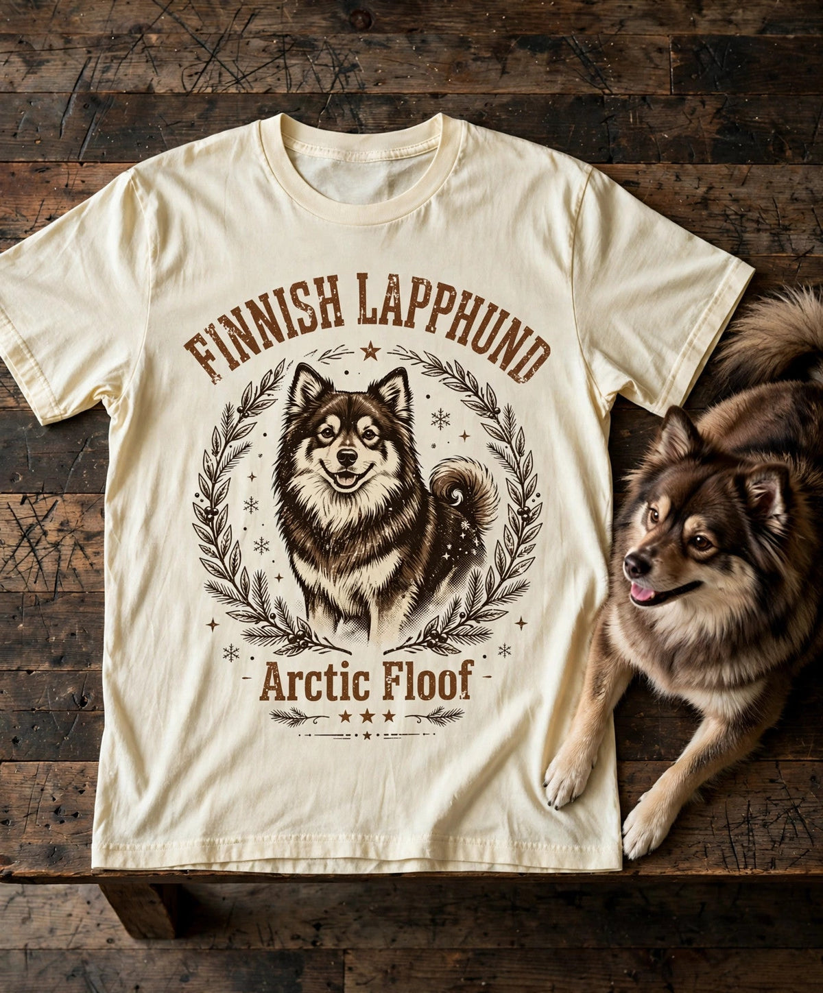 'Arctic Floof' Finnish Lapphund T-Shirt in Butter