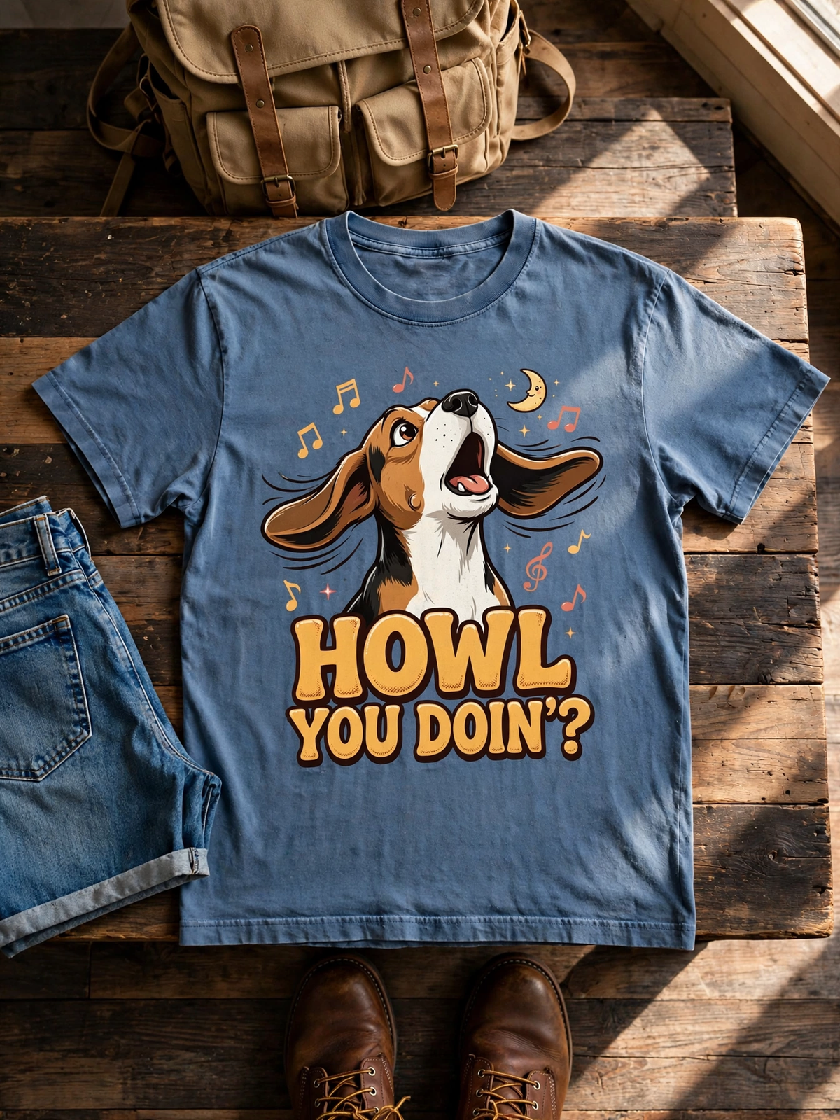 Howl You Doin' Beagle Tee - Blue Jean