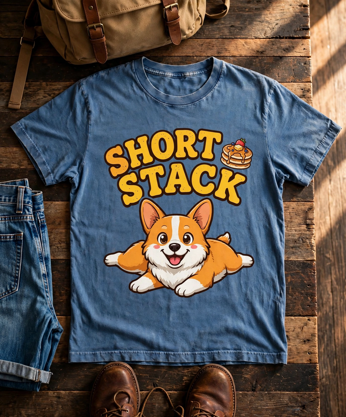 Short Stack Corgi Tee - Blue Jean