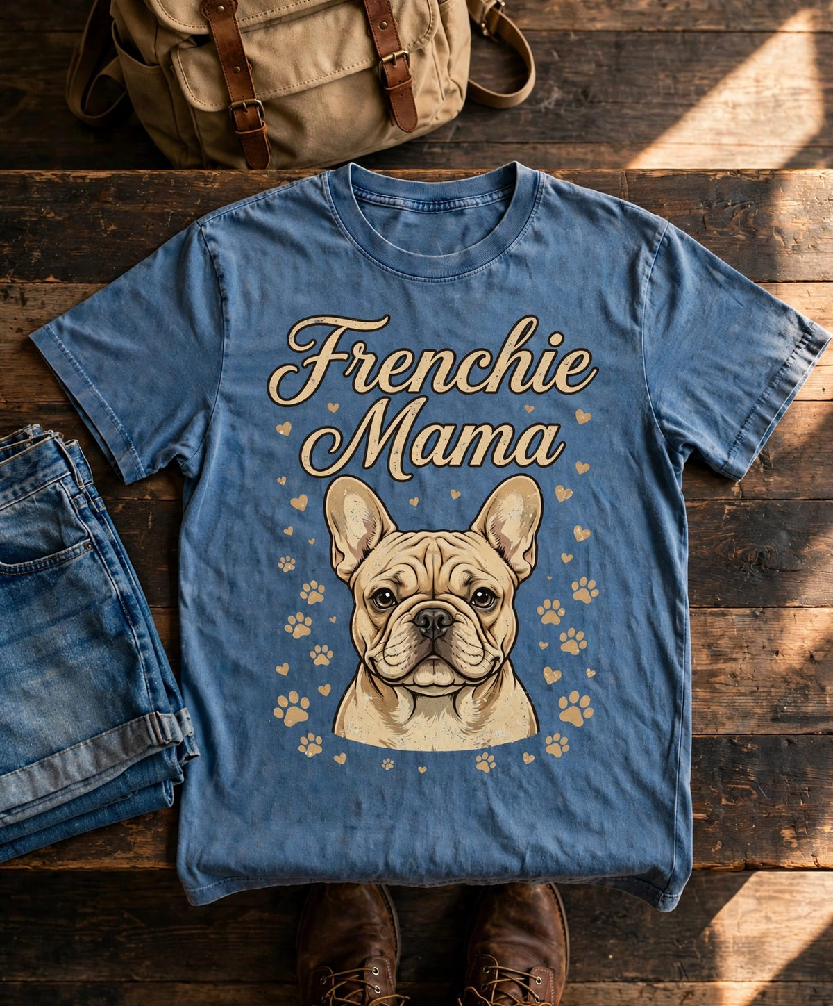 Frenchie Mama French Bulldog Tee - Blue Jean