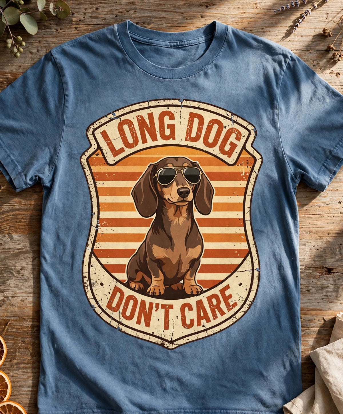 Long Dog Don't Care Dachshund Tee - Blue Jean
