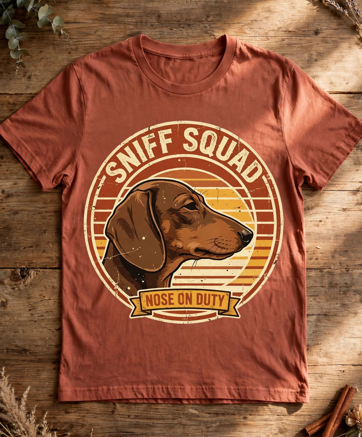 Sniff Squad Dachshund Tee - Brick