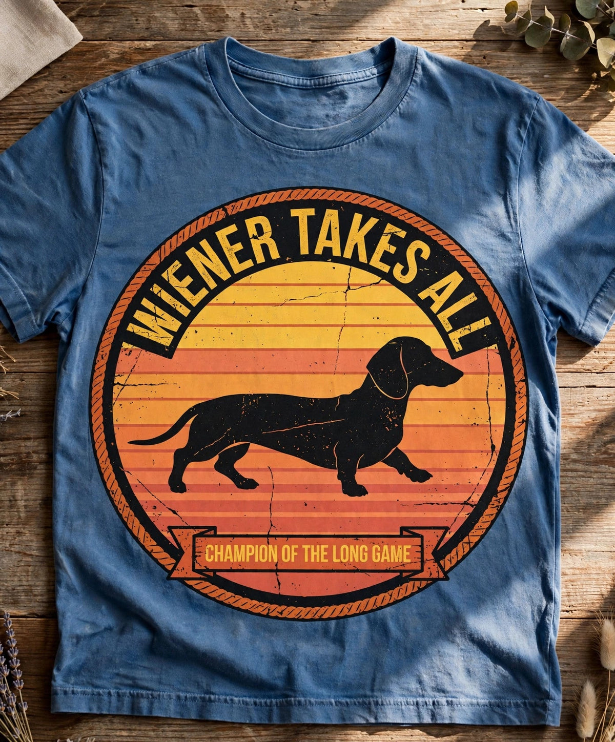 Wiener Takes All Dachshund Tee - Blue Jean