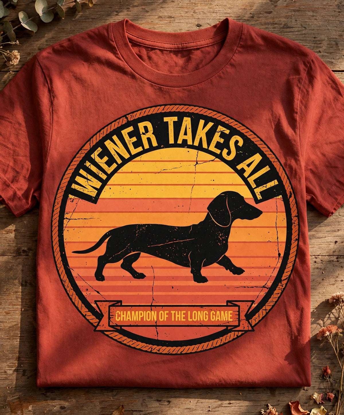 Wiener Takes All Dachshund Tee - Brick