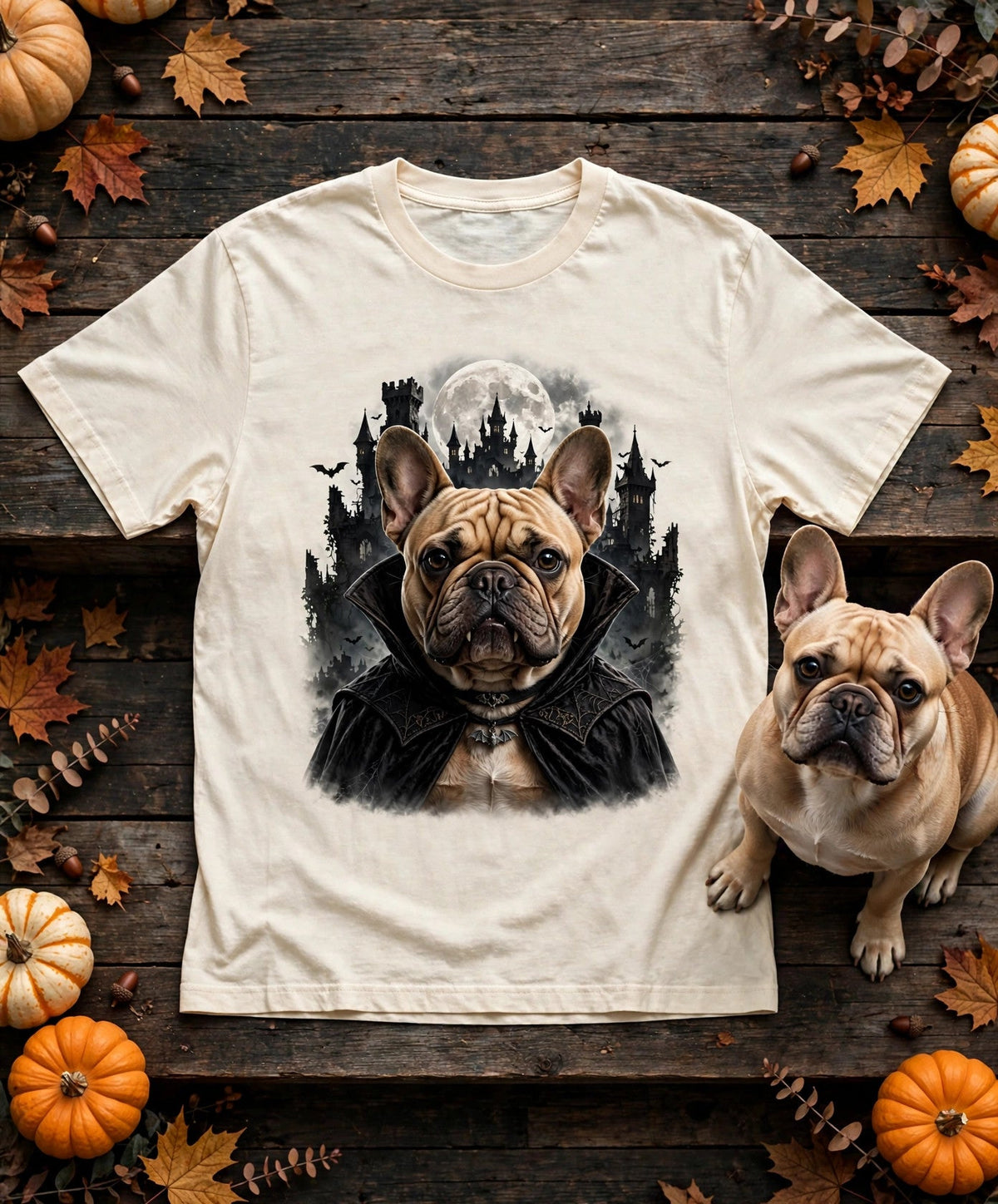 French Bulldog Vampire Pup Halloween Tee in Butter