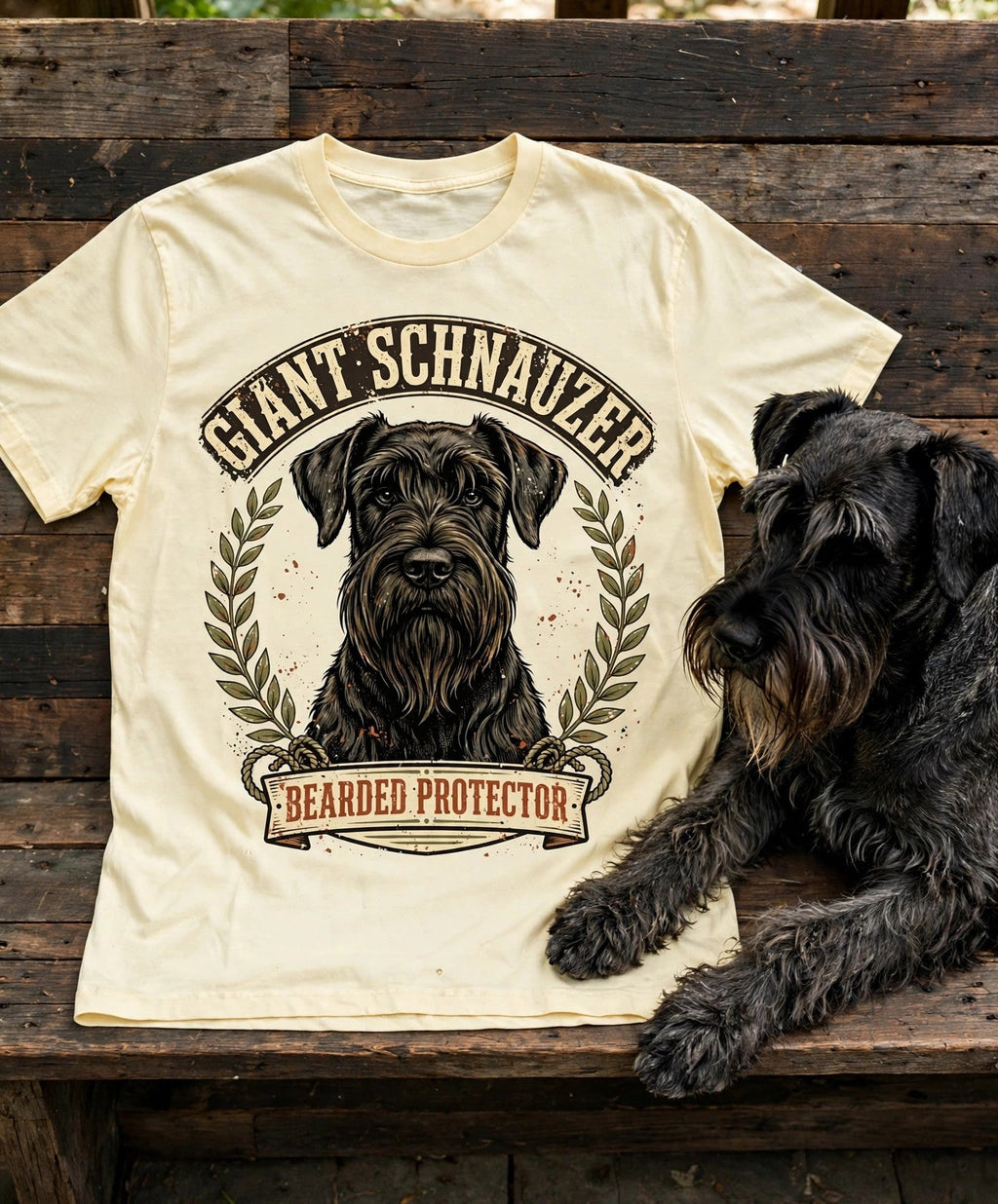 'Bearded Protector' Giant Schnauzer T-Shirt in Butter