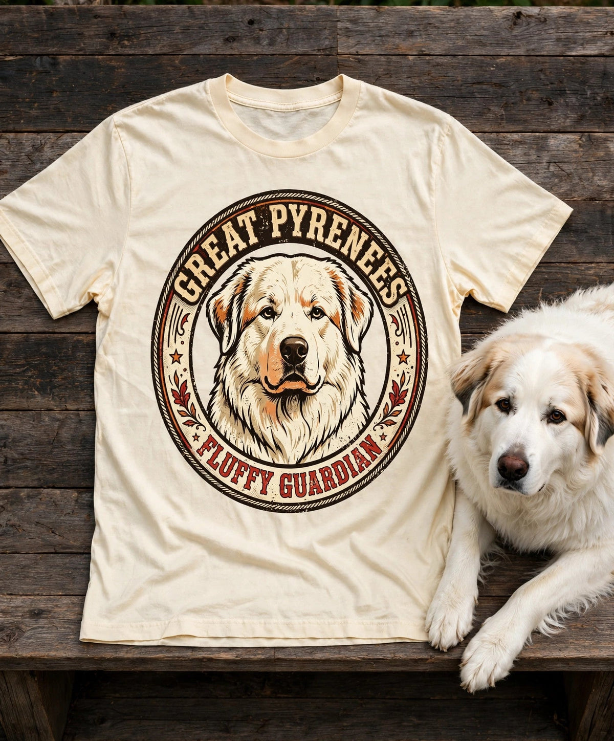 'Fluffy Guardian' Great Pyrenees T-Shirt in Butter
