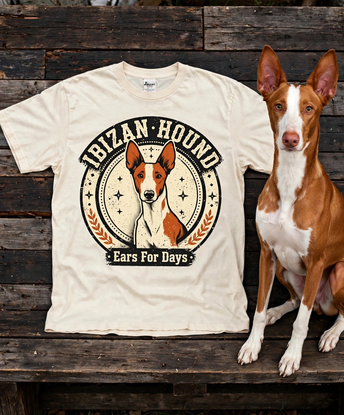 'Elegant Escape' Ibizan Hound T-Shirt in Butter