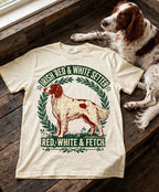 'Red White Fetch' Irish Red and White Setter T-Shirt in Butter