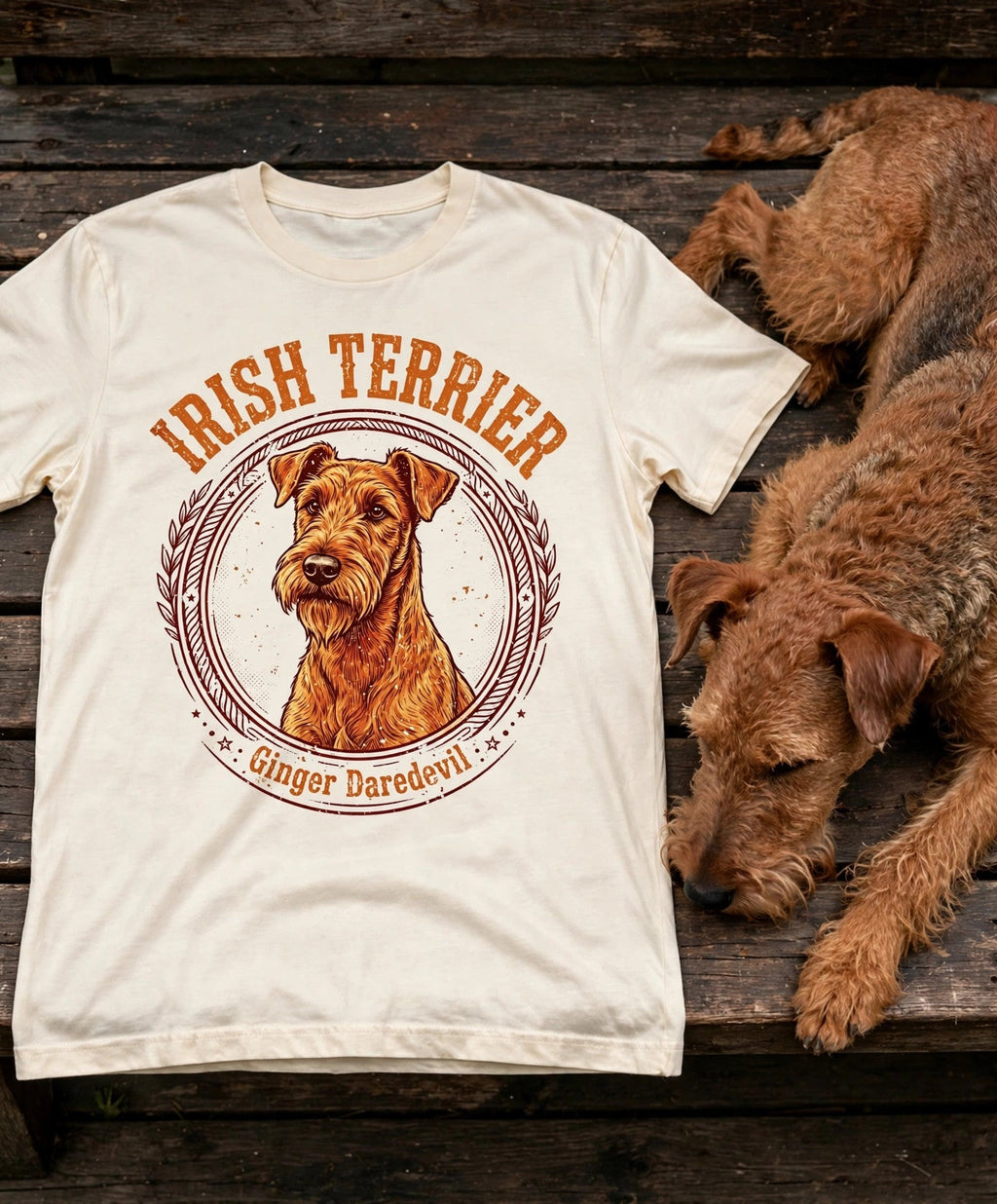 'Ginger Daredevil' Irish Terrier T-Shirt in Butter