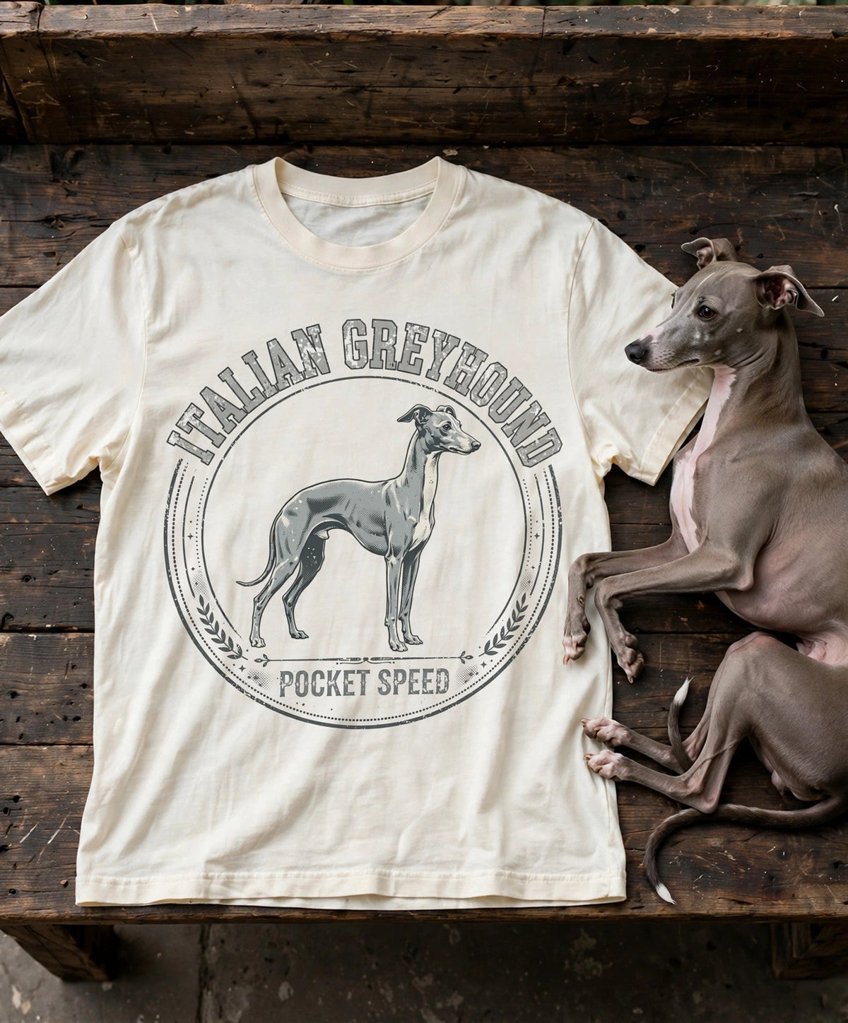 'Pocket Speed' Italian Greyhound T-Shirt in Butter
