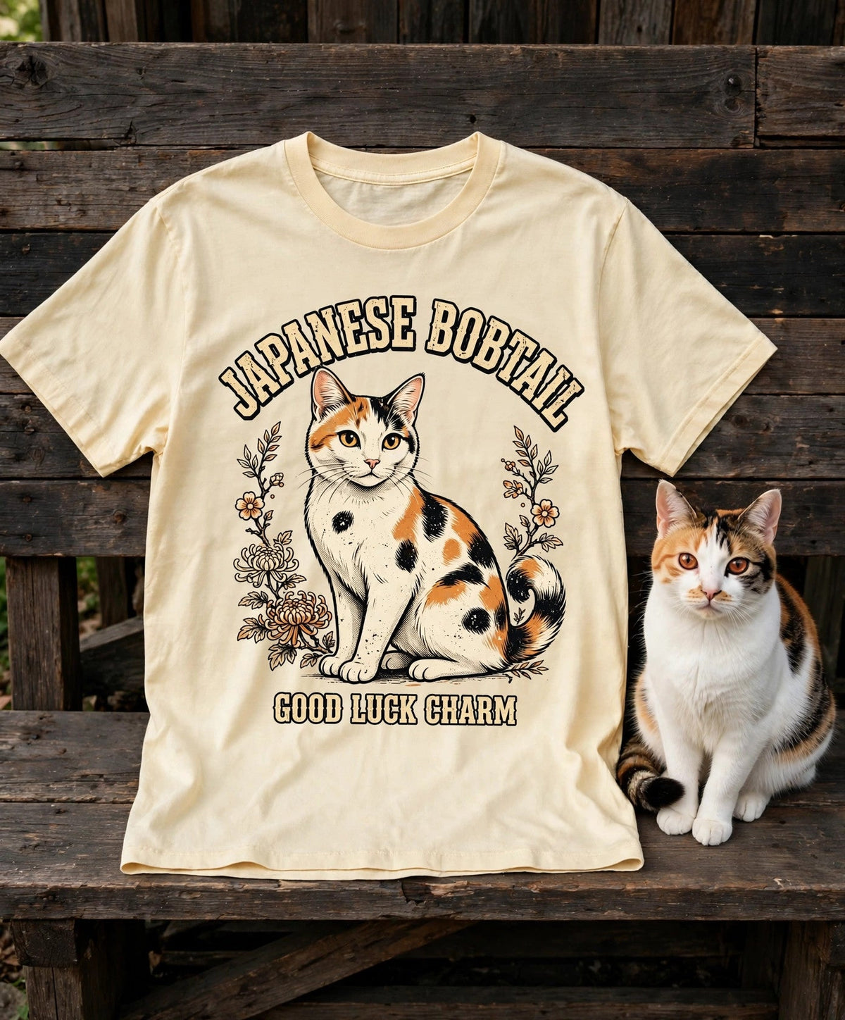 Japanese Bobtail Good Luck Charm Tee in Butter
