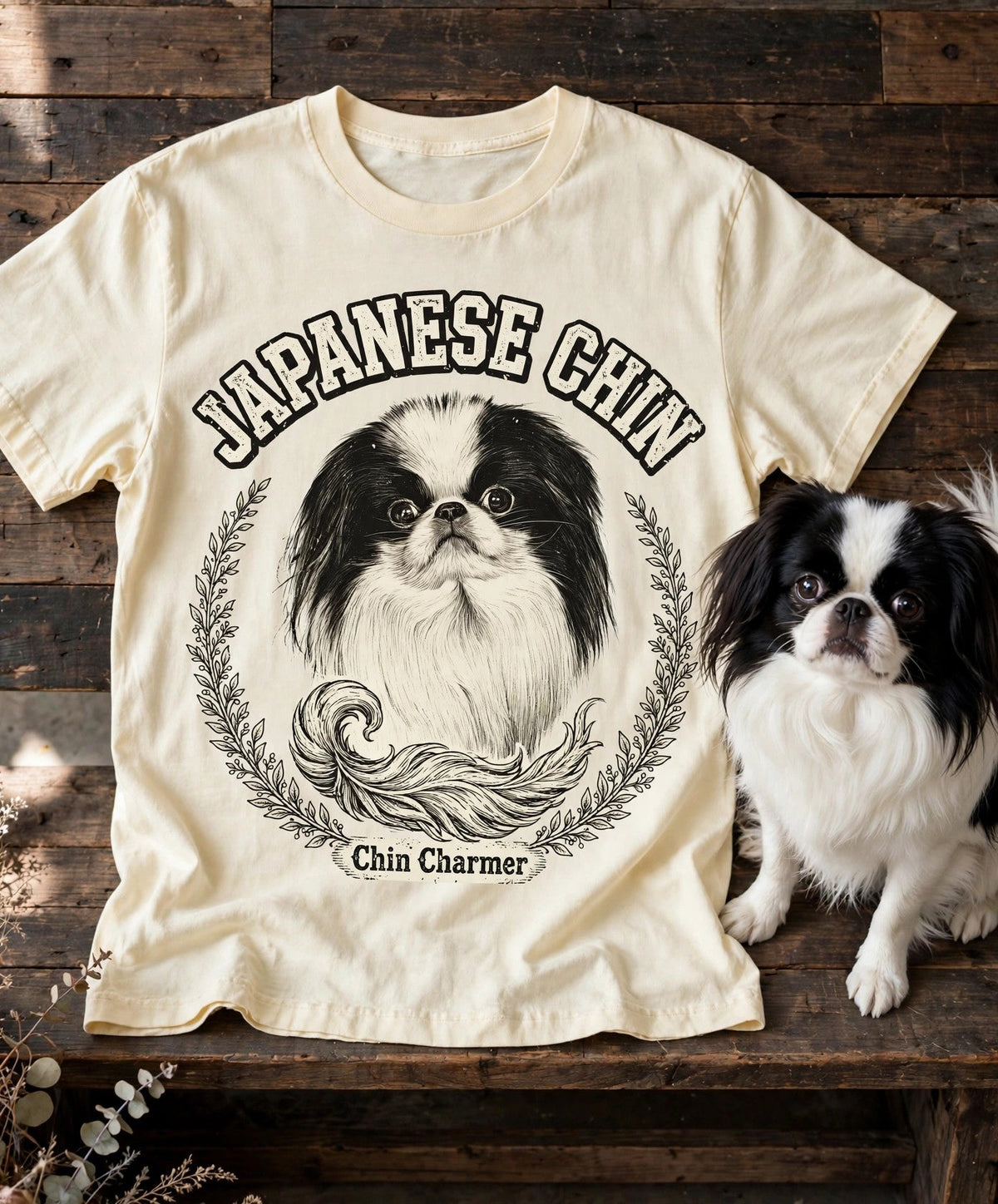 'Chin Charmer' Japanese Chin T-Shirt in Butter