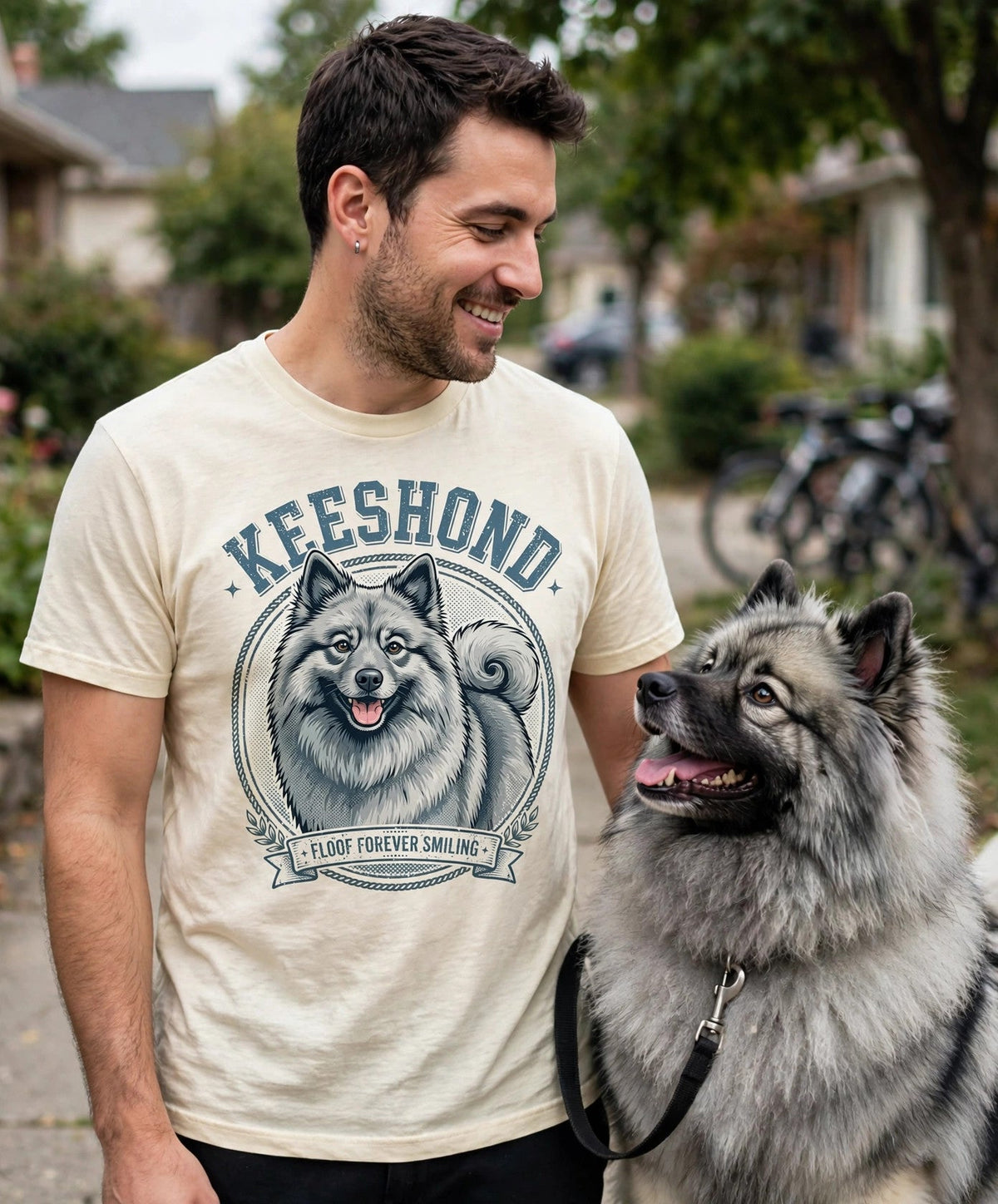 'Floof Forever Smiling' Keeshond T-Shirt in Butter