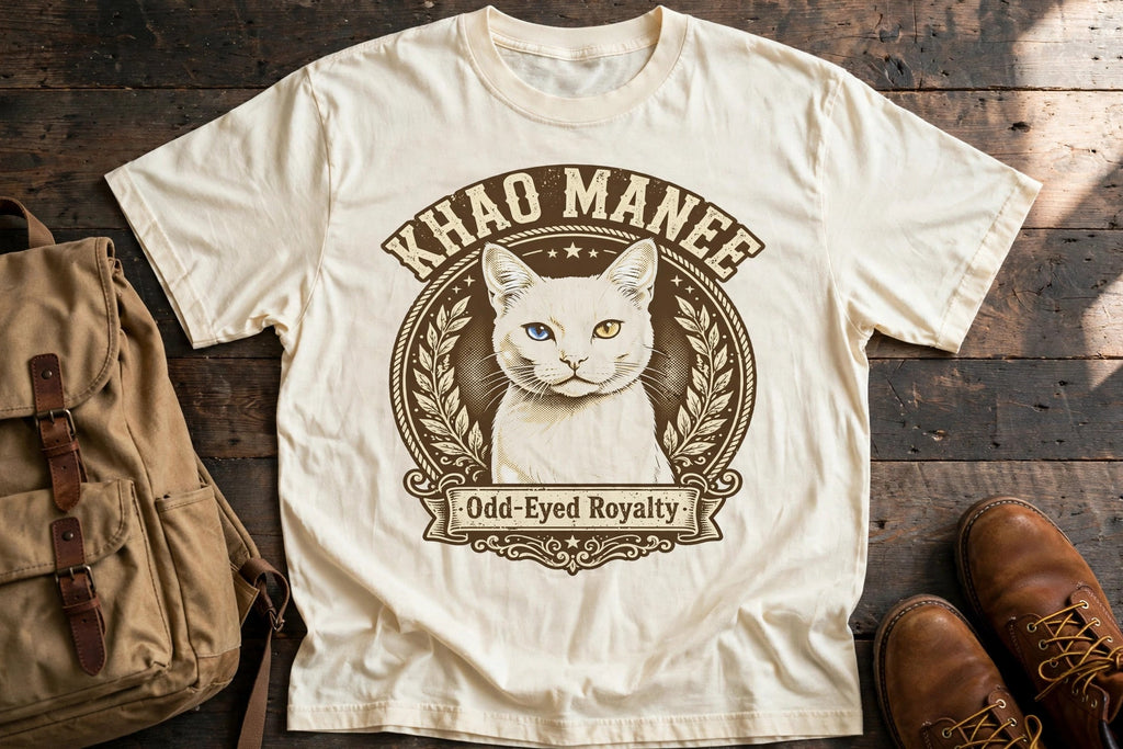 'Odd-Eyed Royalty' Khao Manee Cat T-Shirt — alternate view