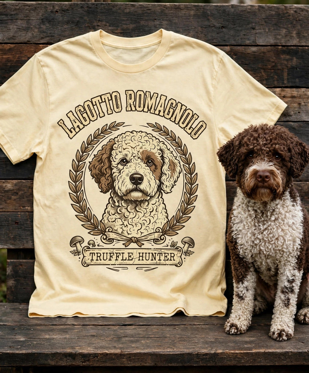 'Truffle Hunter' Lagotto Romagnolo T-Shirt in Butter
