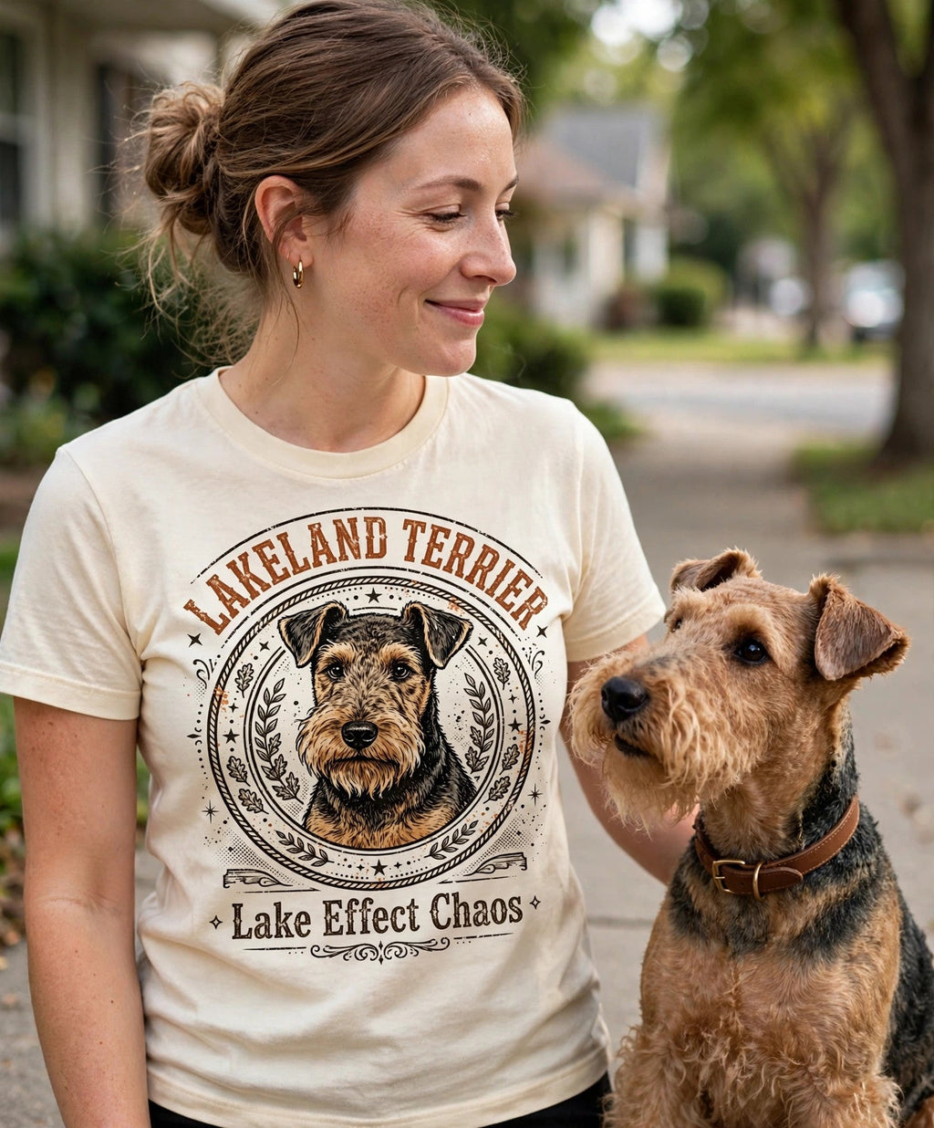 'Lake Effect Chaos' Lakeland Terrier T-Shirt in Butter