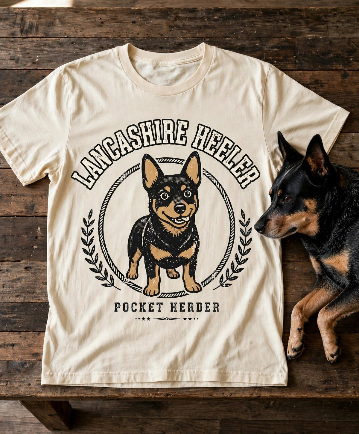 Lancashire Heeler Pocket Herder Tee — Comfort Colors fabric detail