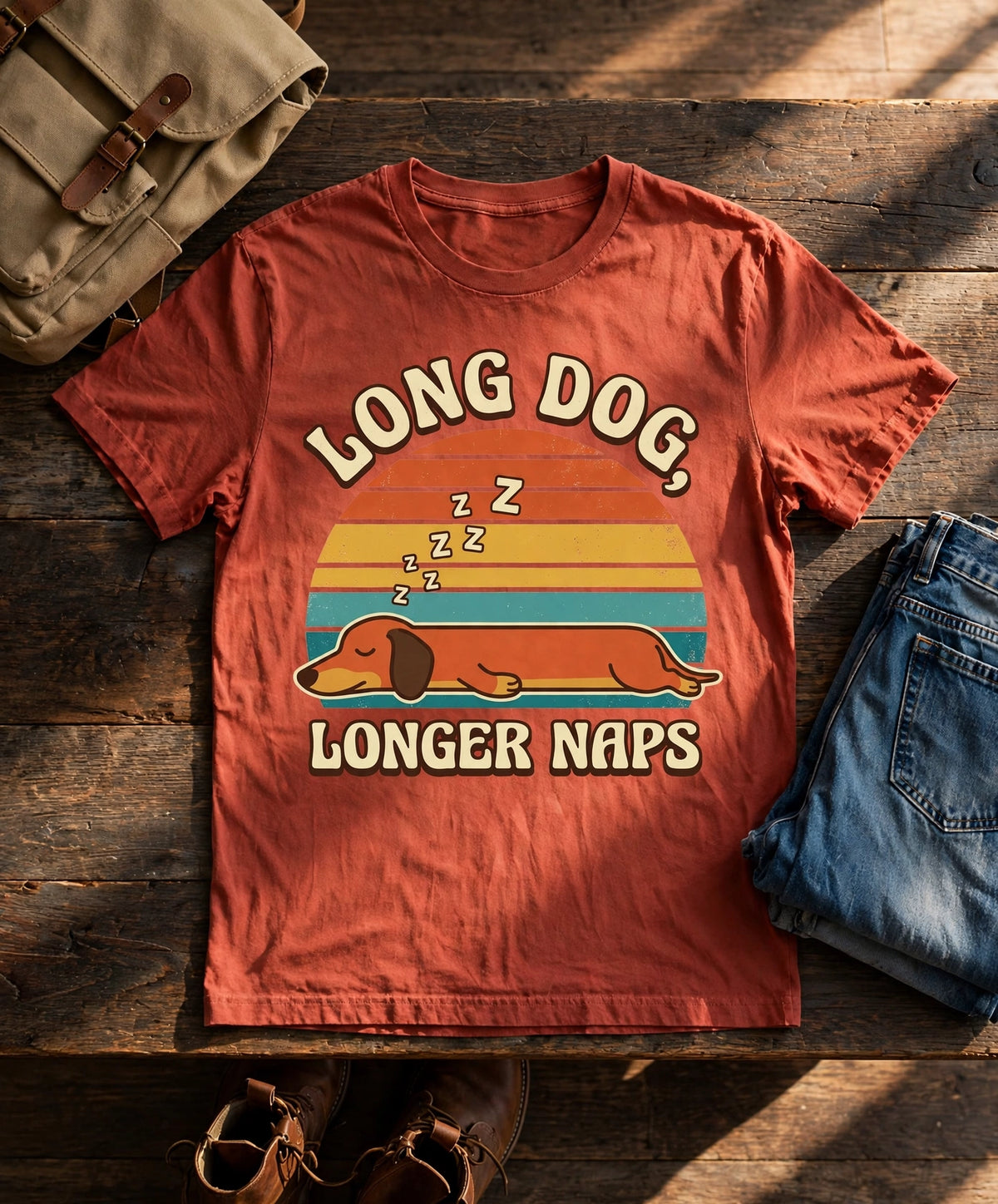 Long Dog, Longer Naps Dachshund Tee - Brick
