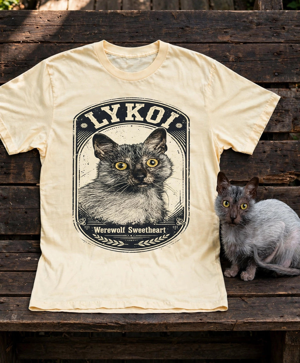 'Werewolf Sweetheart' Lykoi Cat T-Shirt in Butter