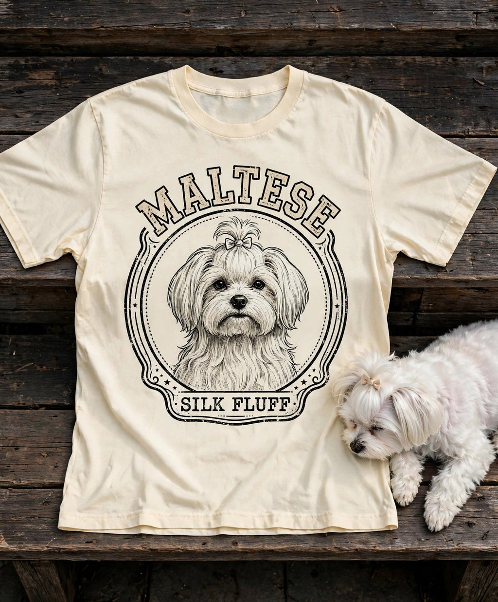 'Silk Fluff' Maltese T-Shirt in Butter